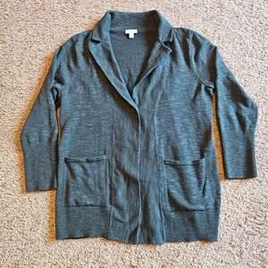 J. Jill Sweater Womens Petite Large Knit Textured 1-Button Cardigan Open Green